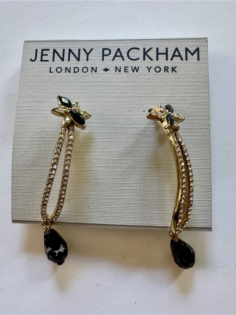 Jenny Packham gold-tone, Jet Black Crystal Drop Earrings